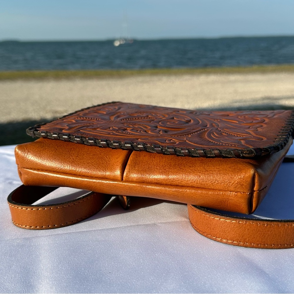 Tooled Leather Crossbody Bag - Tan - Picture 4 of 15